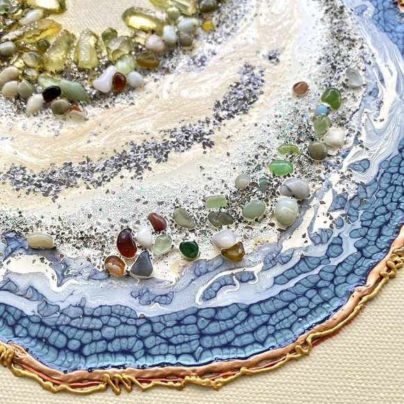 Geode Love - Original Wall Art Mixed Media Faux Geode Signed Painting 11”x14” - Picture 5 of 8